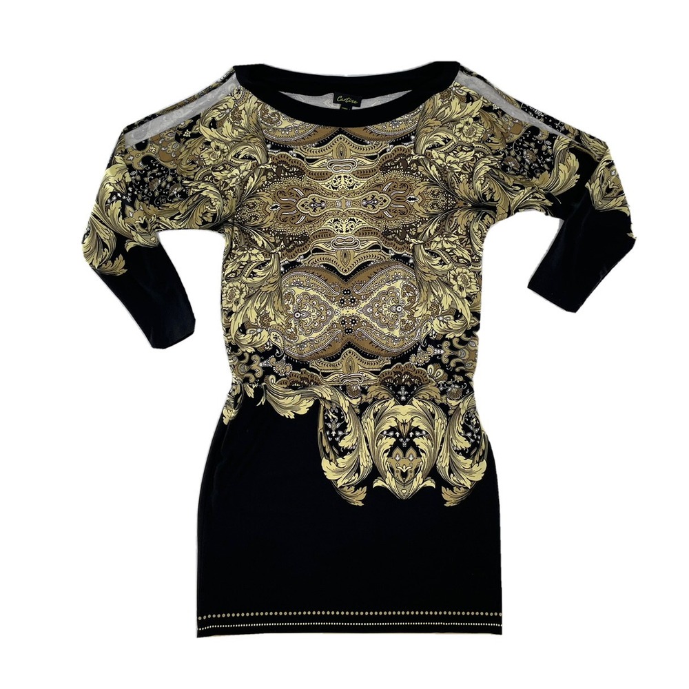 Cartise Womens Black Gold Paisley Cold Shoulder Sheath Dress 420008 Size‎ 6